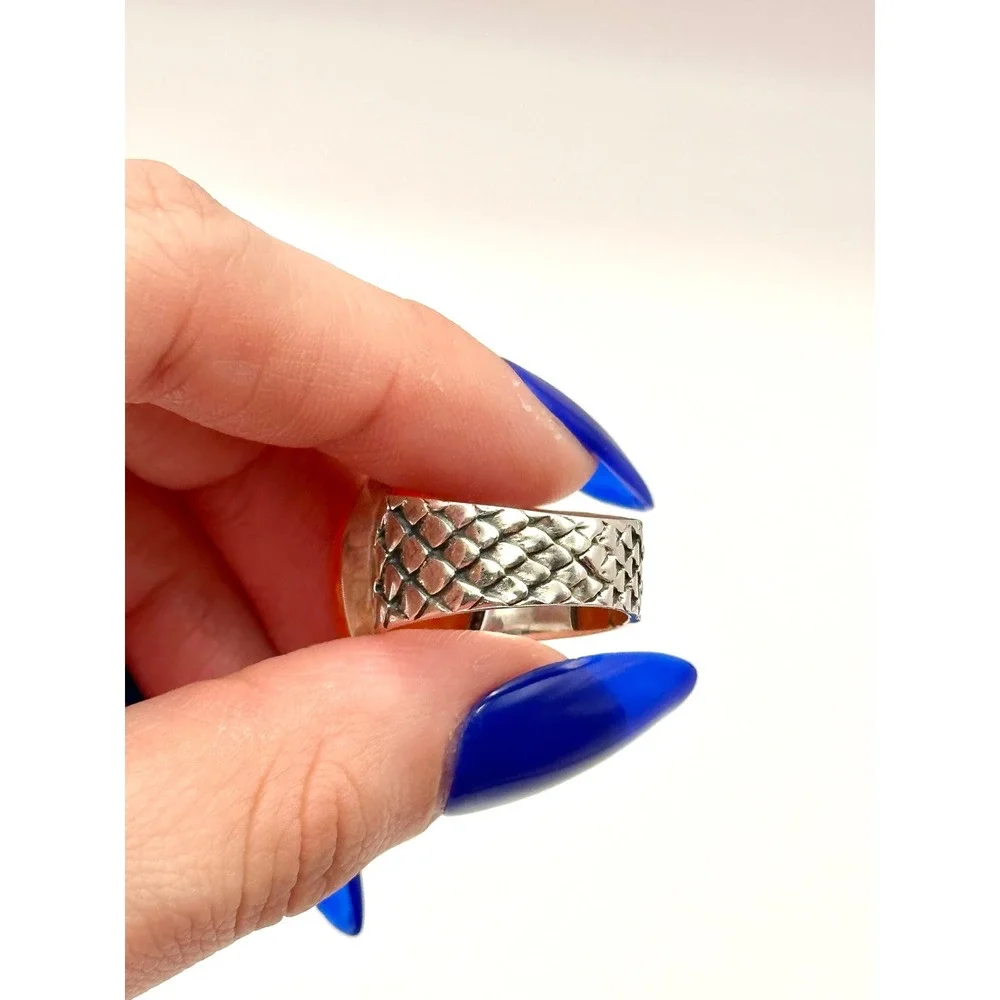 Carnelian Snake Skin Band Sterling Silver‎ Handmade Ring Size 8.5